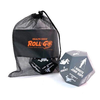 Roll & Go Fitness Dice Activity, pair of 12-sided dice for physical education with exercises in carry bag, Health Edco, 78819