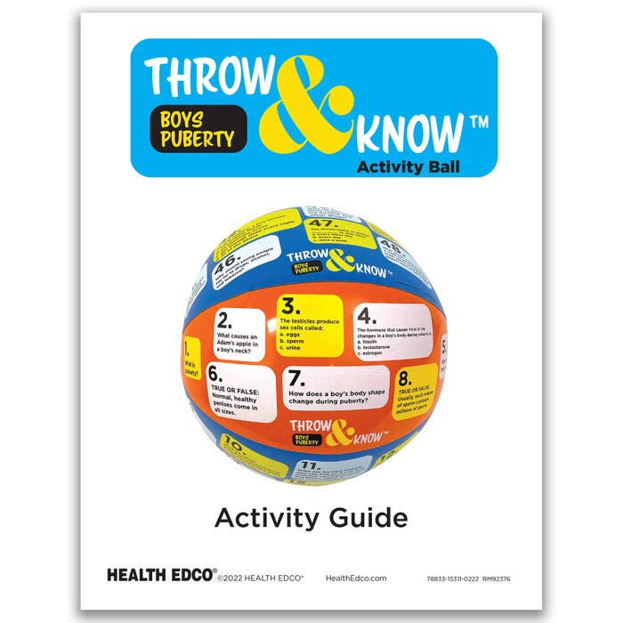 Boys Puberty Throw & Know Activity Ball, guide to health education activity teaching boys about puberty, Health Edco, 78833