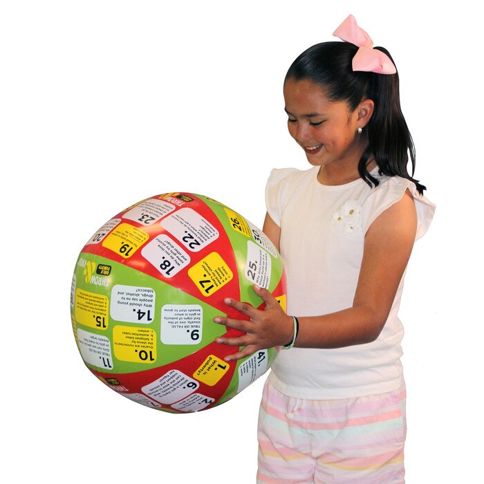 Girl reading Health Edco's Girls Puberty Throw & Know Activity Ball for health education, health education activities, 78834
