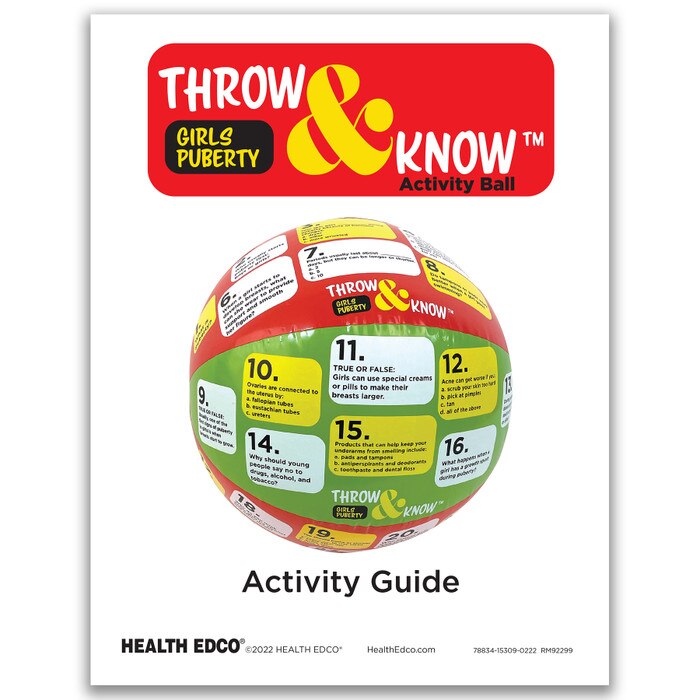 Girls Puberty Throw & Know Activity Ball, guide to health education activity teaching girls about puberty, Health Edco, 78834