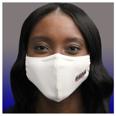 Zinc Miracle Mask by Health Edco, front view of young woman wearing one-size-fits-most cloth fabric face mask, 78866