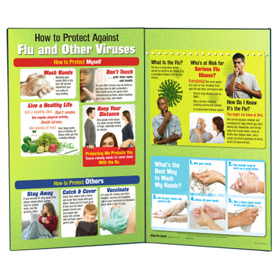 How to Protect Against Flu and Other Viruses Folding Display for health education by Health Edco, two-panels of tips to viral illness like COVID-19, 78869