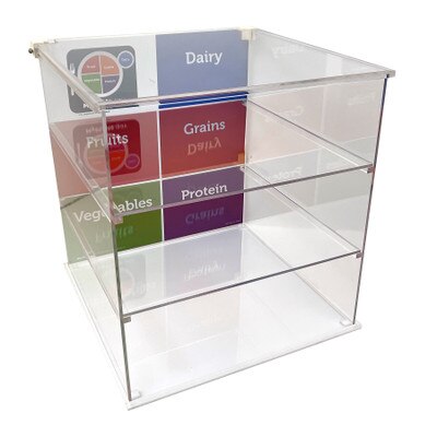 MyPlate Plexiglas Display, health education display featuring MyPlate icon and faux food models, Health Edco, 78940