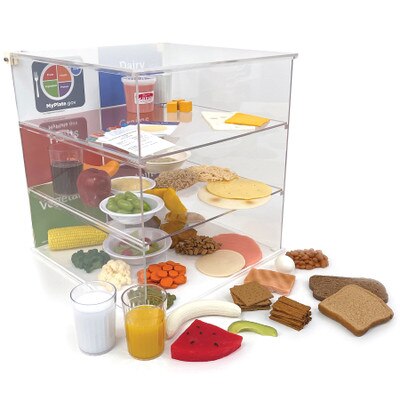 MyPlate Plexiglas Display With Deluxe Faux Foods Package, MyPlate health education display with food models Health Edco 78960
