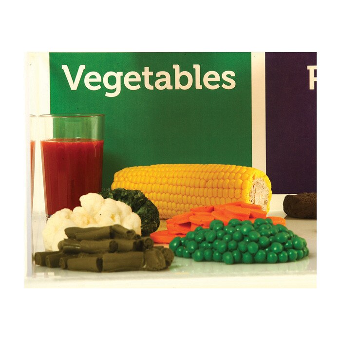 MyPlate Plexiglas Display With Deluxe Faux Foods Package, health education vegetable food models section, Health Edco 78960