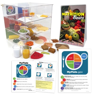 MyPlate Teaching Kit, plexiglas box for food groups food models flip chart tear pad MyPlate chart, Health Edco, 78969