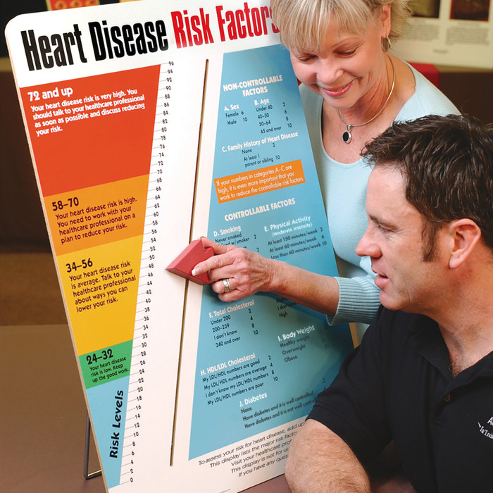 Heart Disease Risk Factors interactive display for health education from Health Edco that helps calculate disease risk, 79027