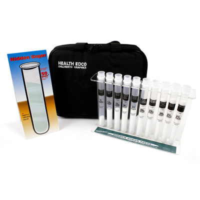 Hidden Sugar Facts Test Tubes, health and nutrition education test tube set for food comparison with case, Health Edco, 79044