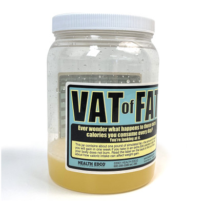 Vat of Fat, jar of gooey, simulated fat for health education representing excess calorie weight gain, Health Edco, 79129