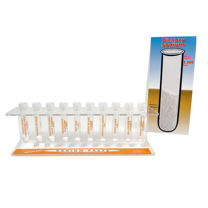 Sodium Facts Test Tubes, Health Edco nutrition education teaching set with 10 tests tubes showing salt in common foods, 79131