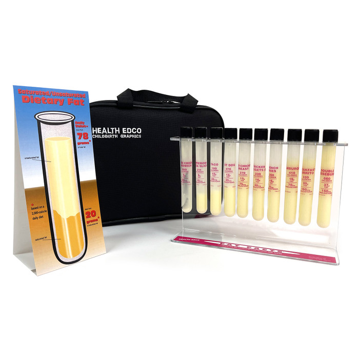 Fat Facts: Fast Food Test Tubes, health and nutrition test tube teaching set with carrying case, Health Edco, 79134