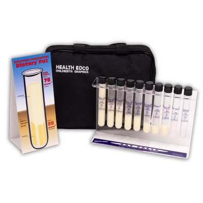 Fat Facts: Snack Foods Test Tubes,set of 10 nutrition education test tubes with fake fat and tent card, Health Edco, 79173