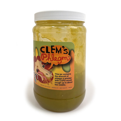 Clem's Phlegm, jar of simulated smoker's phlegm representing 2 weeks of phlegm, health education tools, Health Edco, 79201
