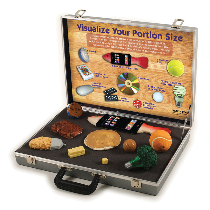 Visualize Your Portion Size Nutrition Education Display with models of common items showing food portions, Health Edco, 79204
