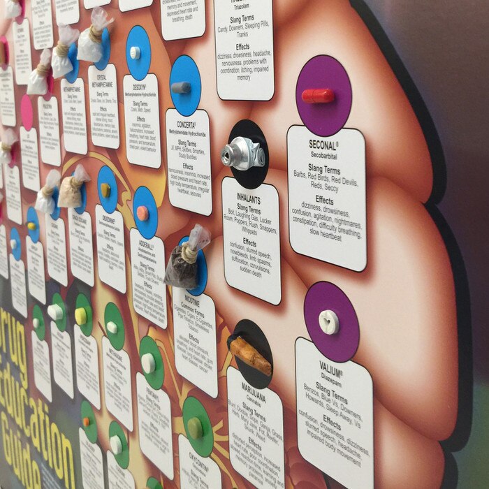 Drug Abuse Education Guide for health and drug abuse education from Health Edco, side view with images of drug facsimiles, 79236