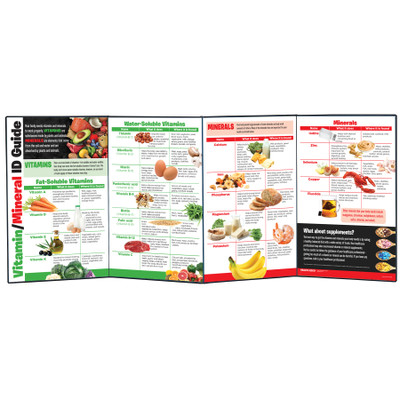 Vitamin / Mineral ID Guide folding display for health education from Health Edco with nutrition information about food, 79363
