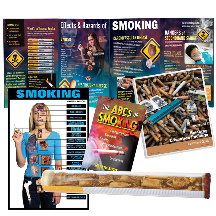 Smoking Education Package, smoking and tobacco teaching materials with displays, booklets, and chart, Health Edco, 79368