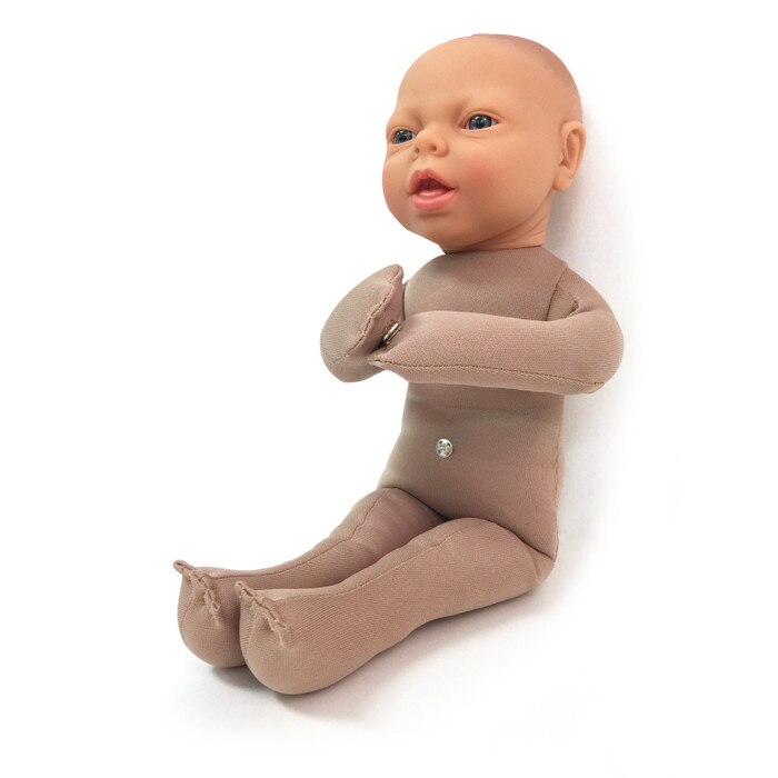 Fetal Model, soft cloth beige baby model side view with snaps to connect placenta model, Childbirth Graphics, 79814