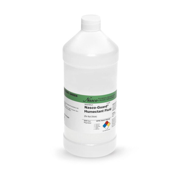 Humectant Fluid Quart bottle, white plastic bottle of fluid with humectant label, Health Edco, 84378