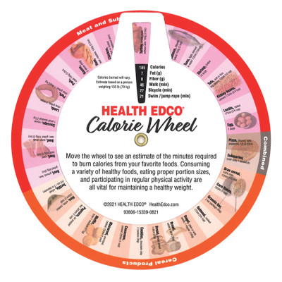 Health Edco Calorie Wheel, front of wheel handout, Health Edco nutrition and physical activity teaching tools, 93806