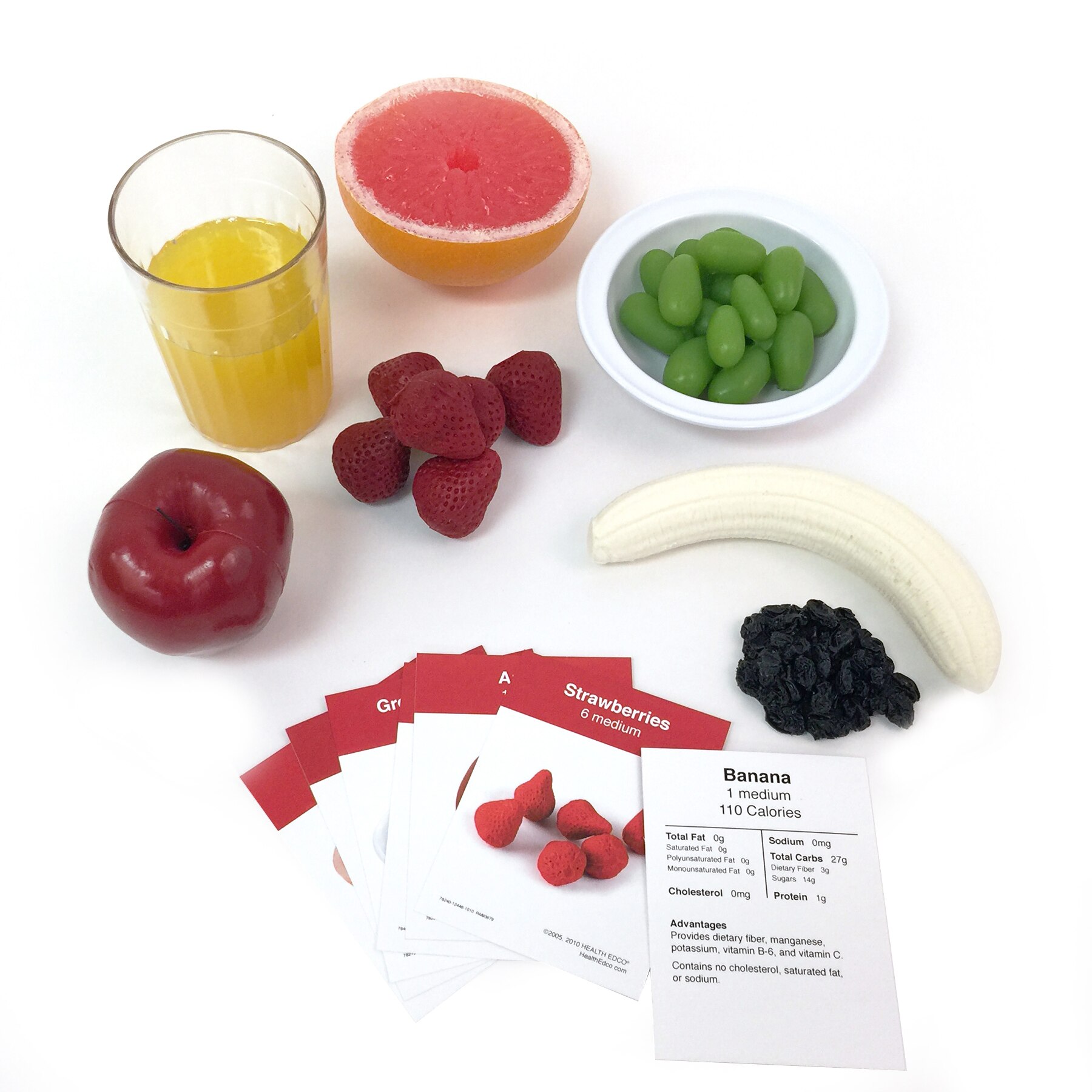 Fruit Faux Food Kit with 7 realistic fruit models and food information cards