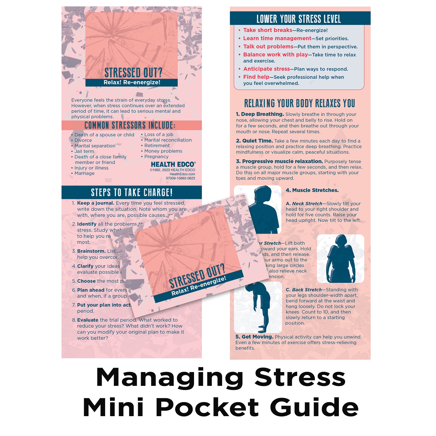 Managing Stress Mini Pocket Guide health education pamphlet from Health Edco, stress management products and materials, 37009