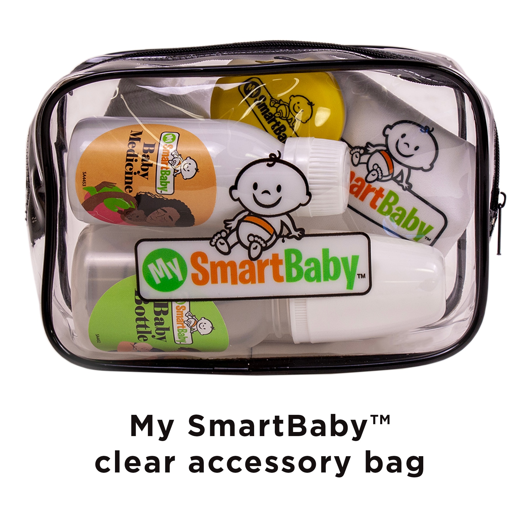 Clear accessory bag with accessories, My SmartBaby Infant Simulator, Health Edco, 53000